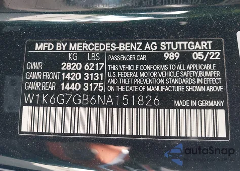 2022 Mercedes-Benz S 580 4Matic из США, поврежденный, VIN W1K6G7GB6NA151826